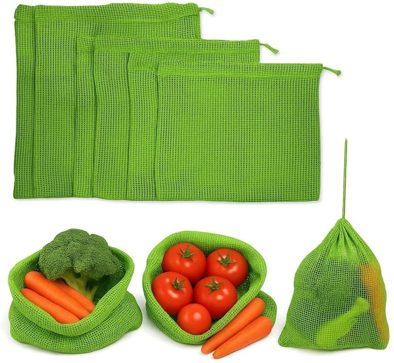 paramdhyey Vegetable Bag for Fridge 100% Cotton Mesh Storage Bags Pack of 6 Grocery Bags(Green)