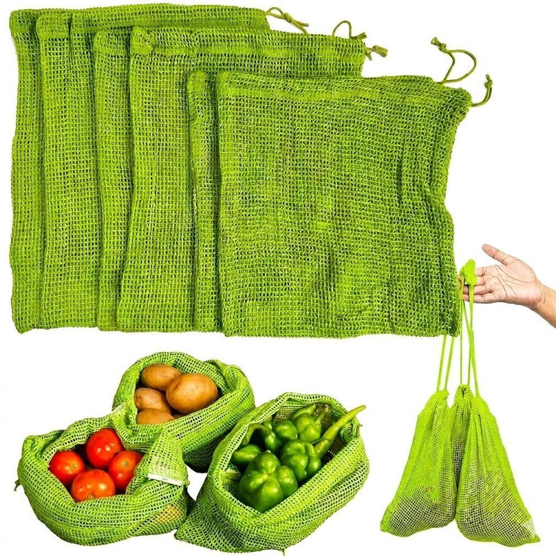 Craftbin Cotton Vegetable bag for Fridge, Sabji Refrigerator Storage Pouch for Fridge Pack of 6 Grocery Bags(Green)