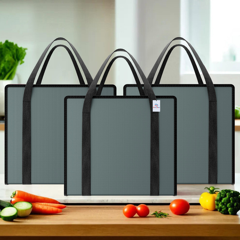 Heart Home Pack of 3 Waterproof Grocery Bag For Daily Use with Handle | Small | Grey Pack of 3 Grocery Bags(Grey)
