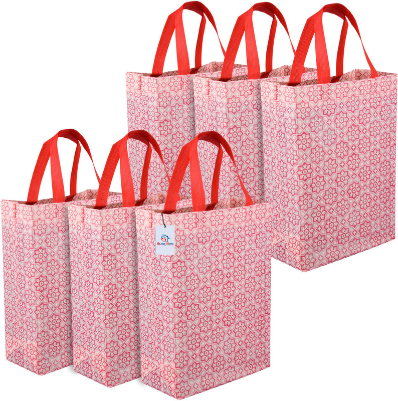 Heart Home Non-Woven Reusable Zig-Zag Shopping Handbag|Pack of 6|Pink Pack of 6 Grocery Bags(Pink)