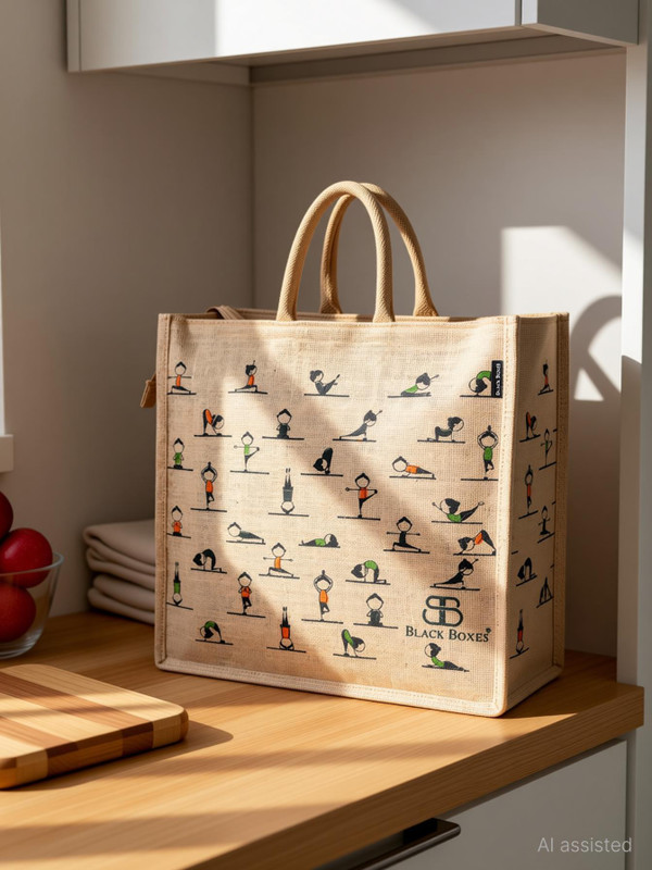 BlackBoxes Big Eco Cotton Jute Shopping 15.5Inch Bags for Carry Grocery fruits Vegetable Grocery Bag(Beige)