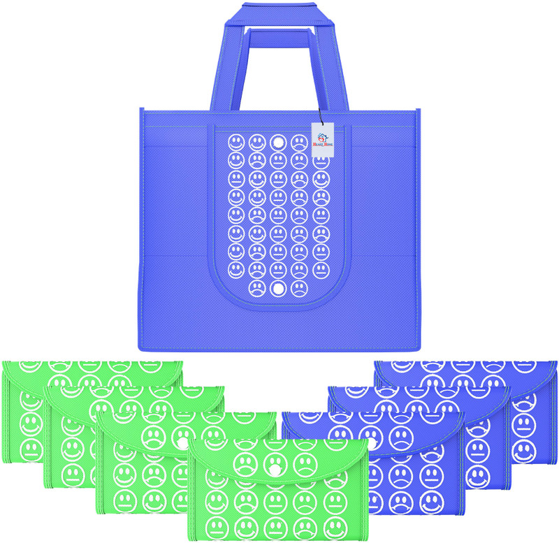 Heart Home Pack of 24 Smile Print Foldable Grocery/Shopping Bags For Women | Blue & Orange Pack of 24 Grocery Bags(Blue, Orange)