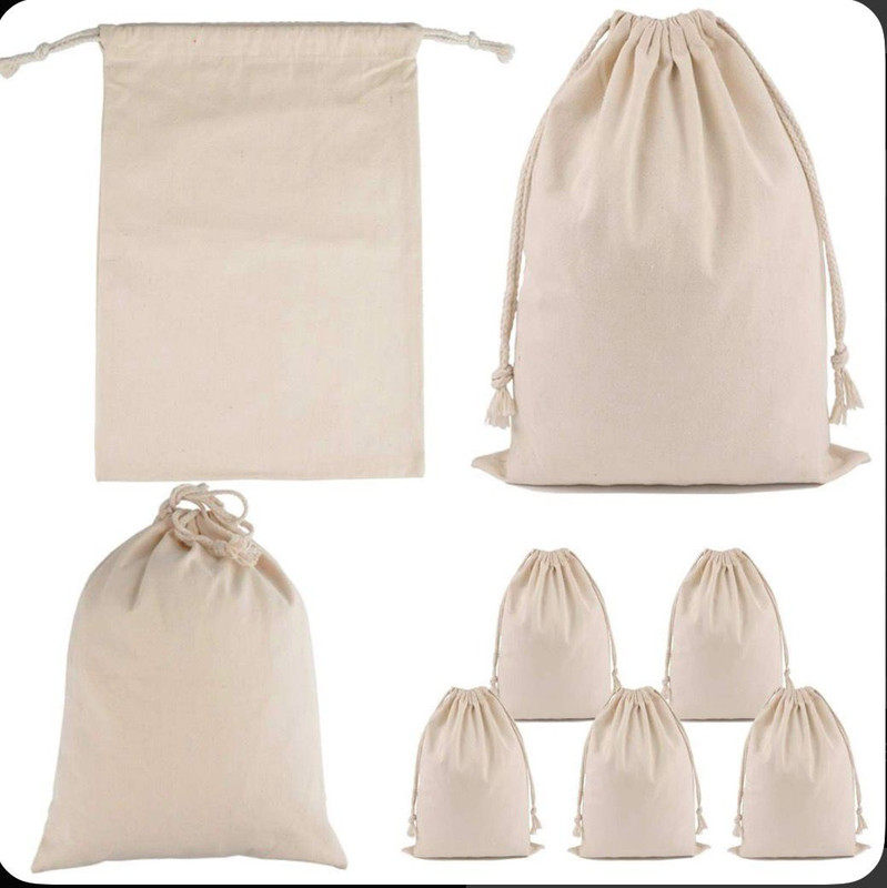 MUNJAPAra Premium Beige Cotton Reusable Produce Bag for Vegetables and Fruits Pack of 5 Grocery Bags(Beige)