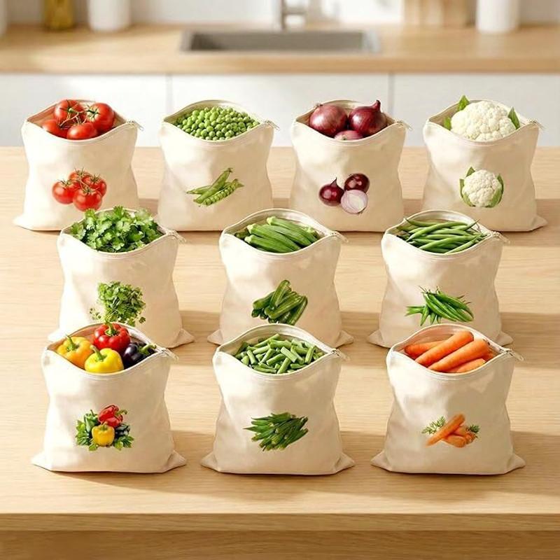 IP DHAMELIYA Reusable Cotton Grocery Bag for Vegetable & Fruit Storage – Eco-Friendly Pack of 10 Grocery Bags(Beige)