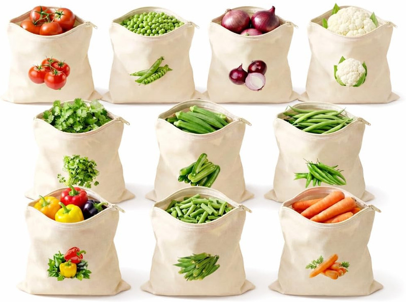 ALCANTARA Vegetable and Fruit Storage Bags for Fridge - Cotton Grocery & Sabji Bags A968 Grocery Bag(Multicolor)