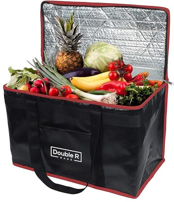DOUBLE R BAGS Thermal Bags for Cold and hot Food Bag delivery Insulated Reusable Bag (Black) Grocery Bag(Red)