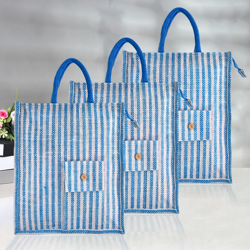 KUBER INDUSTRIES Jute Lining Front Pocket Carry Shopping Bag with Handle|Medium|Pack of 3|Pink Pack of 3 Grocery Bags(Pink)