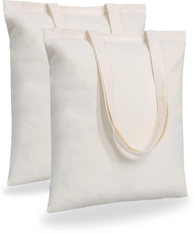 MAINDAIS MAINDAIS Cotton Tote Shopping Bags With Extra Strong 12’’ Handle (Pack Of 2) Pack of 2 Grocery Bags(Beige)