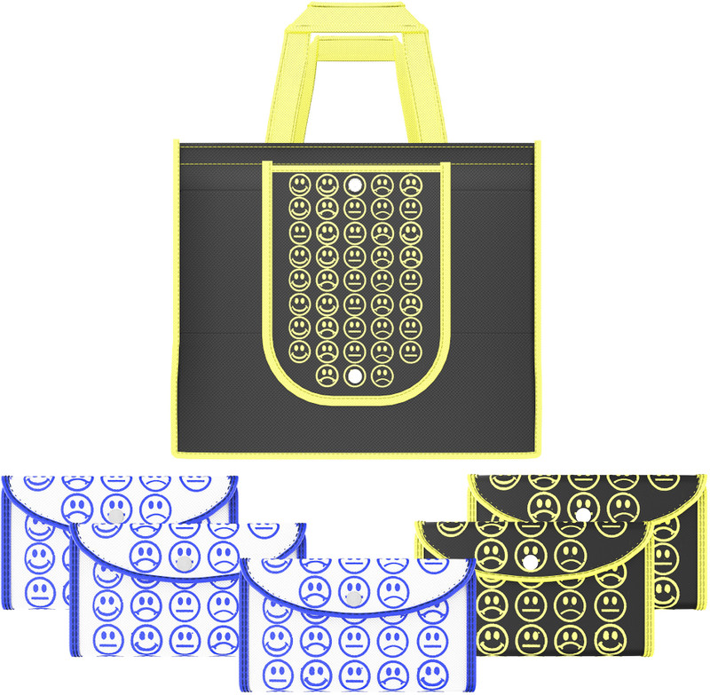 KUBER INDUSTRIES Pack of 8 Smile Foldable Shopping Bags For Women | Black Yellow & White Blue(Black, Yellow, White, Blue)