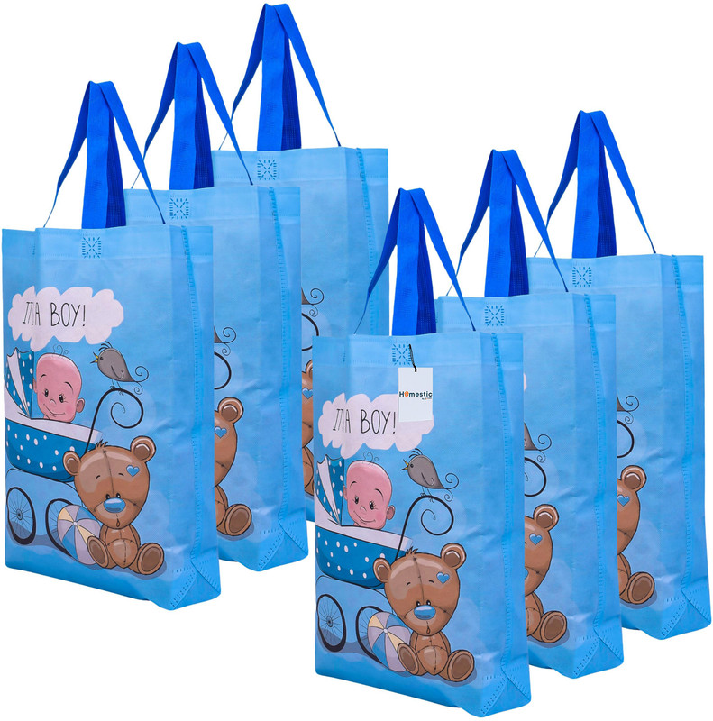 HOMESTIC Reusable Boy-Print Shopping Bag With Handle|Baby Shower Bag|Pack of 6|Sky Blue Pack of 6 Grocery Bags(Blue)
