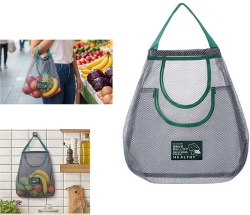 MALBEC Reusable Mesh Bags for Fruit Vegetable Hanging Kitchen Storage Washable Net Grocery Bag(Black, Green)