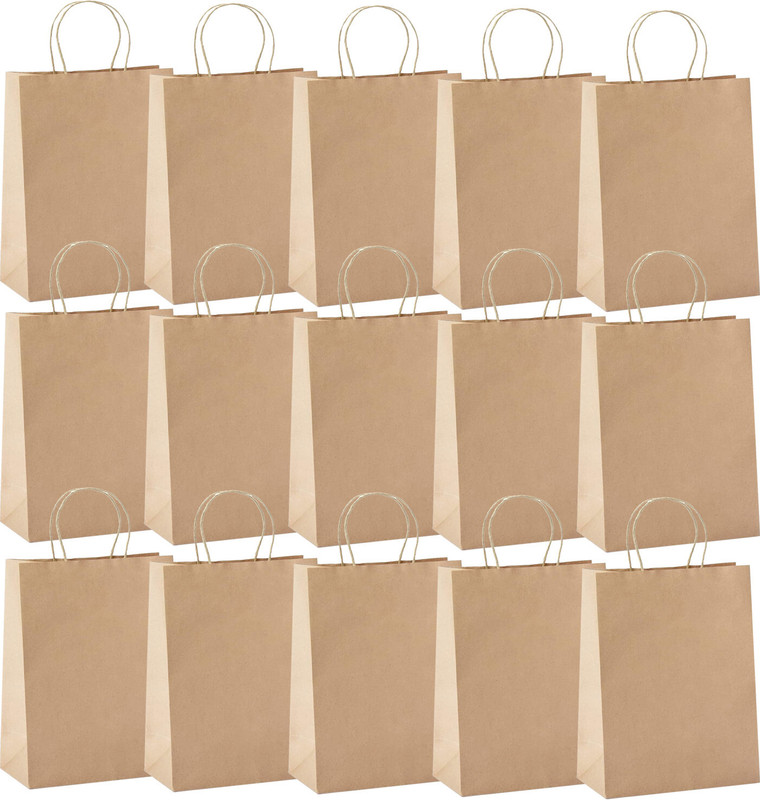Aakriti Large Brown Return Gifts Paper Bags with Handles 12.5x6x16.5 inch Craft, Retail Pack of 15 Grocery Bags(Beige)