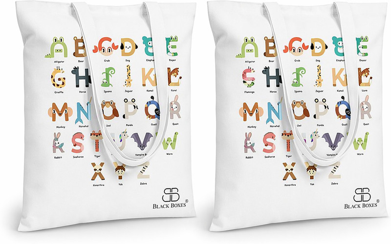 BlackBoxes Reusable Grocery Bags Foldable Heavy Duty Canvas Tote with Handles Pack of 2 Grocery Bags(White)