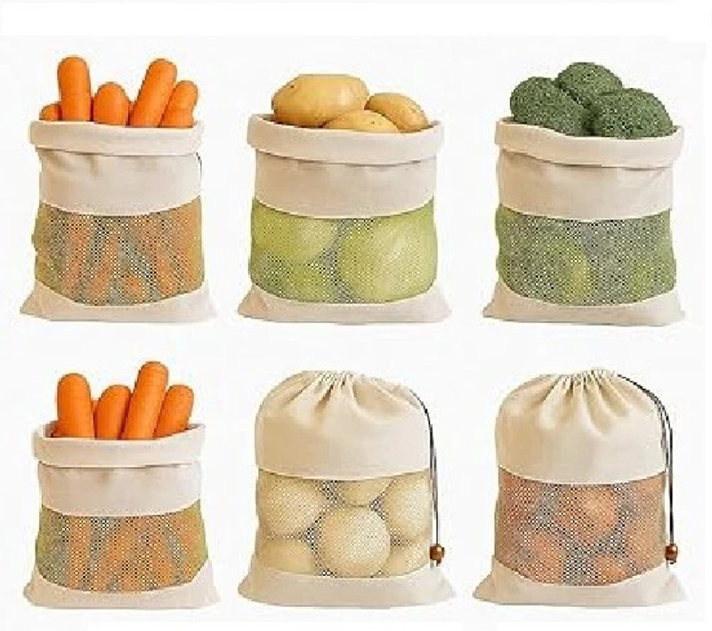 STARKENDY Cotton Vegetable Bags Fridge Storage Bag Sabji Fruits Pouch Refrigerator bags(Yellow)