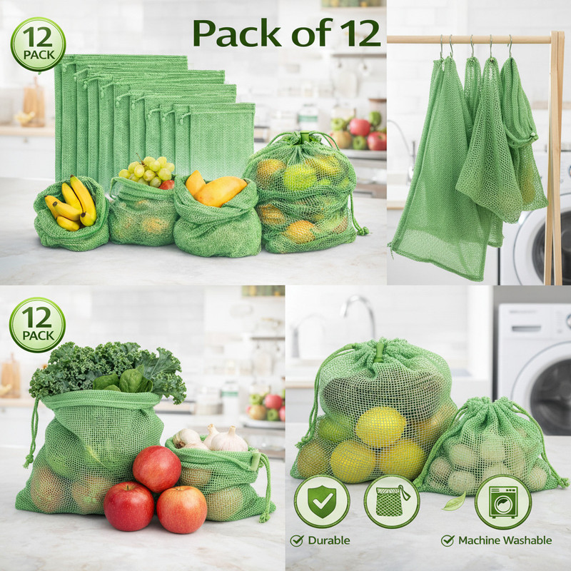 FAB ELLITE Cotton Vegetable Storage Bags Fridge Sabji Reusable Eco Friendly Grocery pouch Pack of 3 Grocery Bags(Green)