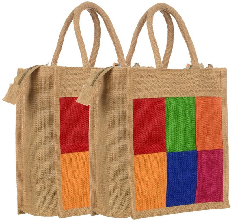 Sainik's Canvas Jute Bags Eco Friendly Code SD-13 of 6 Units Design Ugarwadi Pack of 6 Grocery Bags(Multicolor)