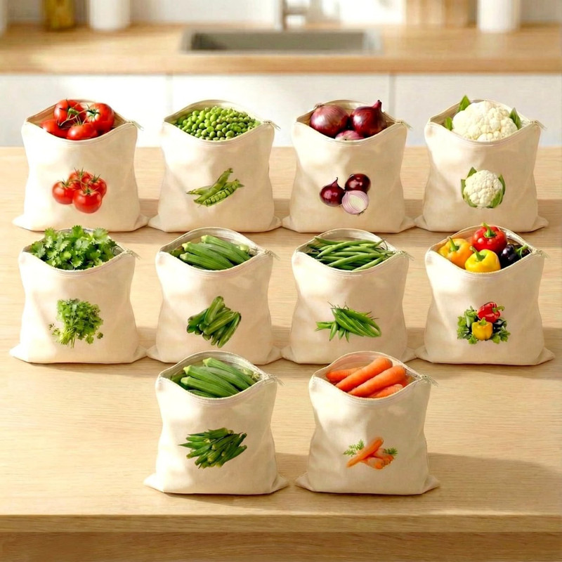 PARATE Breathable Muslin Fruit Bags for Kitchen Organization Pack of 10 Grocery Bags(Multicolor)