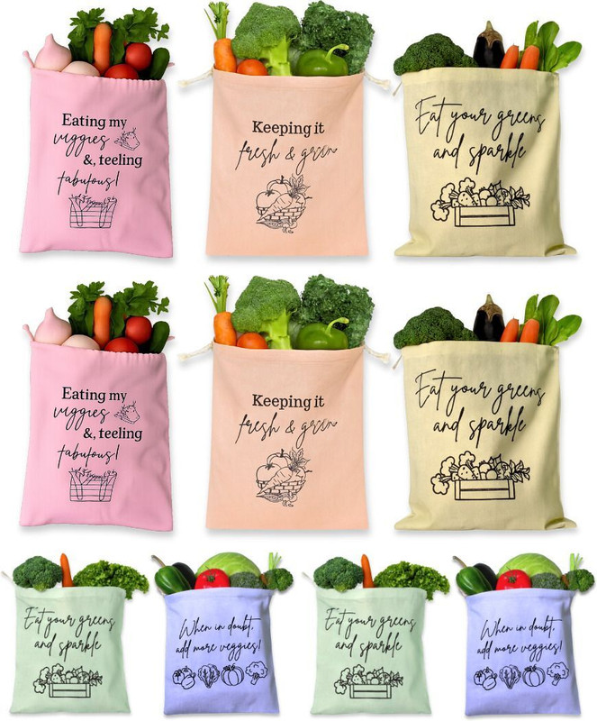 IVILLAGE Reusable Cotton Vegetable Bags for Storage Pack of 10 Grocery Bags(Multicolor)