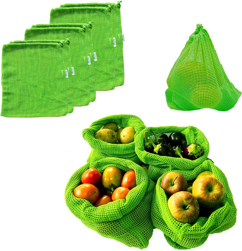 RENVA Set of 6 Cotton Vegetable and Fruits Bags for Fridge Storage Pack of 6 Grocery Bags(Green)