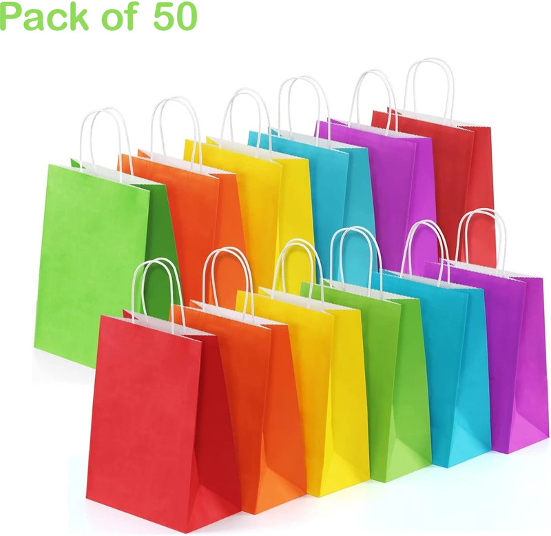 Aakriti Kraft Paper Gift Bags with Handles for Birthdays, Weddings, and Return Gifts Pack of 25 Grocery Bags(Pink)