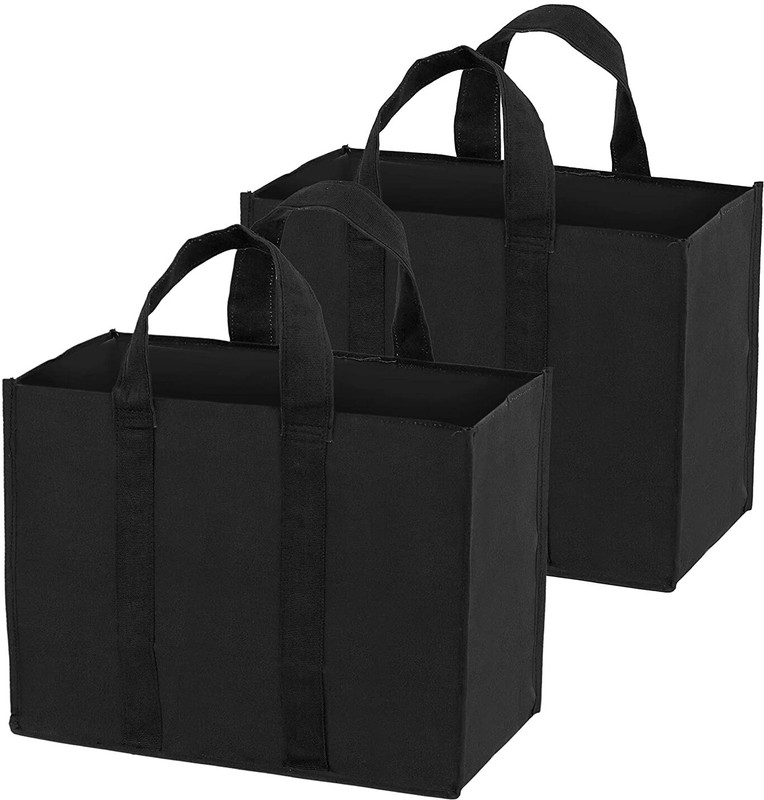 STORITE Canvas Cloth Shopping Bags For Vegetables Fruits with Reinforced Handles Pack of 2 Grocery Bags(Black)