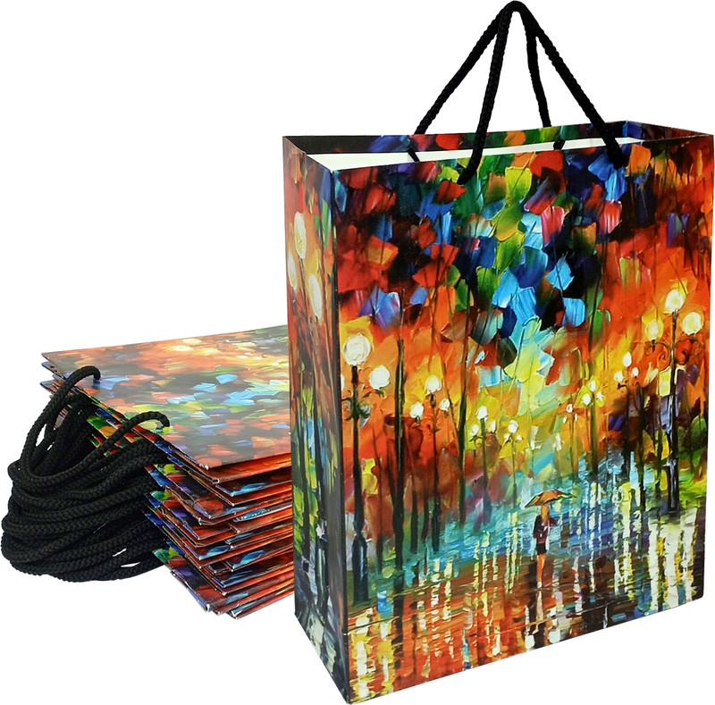 Aakriti Paper Bags for Wedding/Birthday/Return Gifts Soft Handle Bag Size 12.2"X10"X3.7" Pack of 10 Grocery Bags(Multicolor)