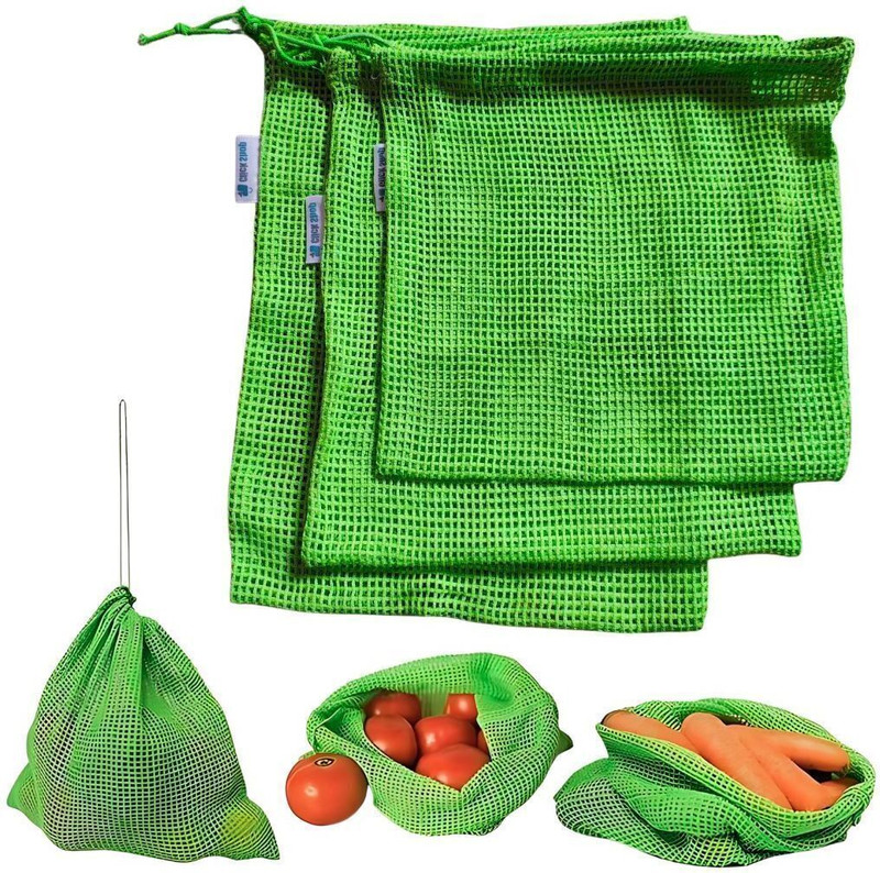 CLICK SHOP Green Cotton Mesh Vegetable Bags | Reusable Fridge Storage & Grocery Pouch Grocery Bag(Green)