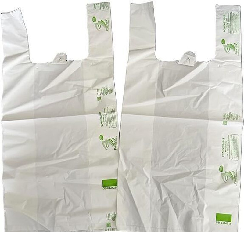 TUGS COMPOSTE & BIODEGRADABLE 250 GMS (13x16/55) Pack of 100 Grocery Bags(White)