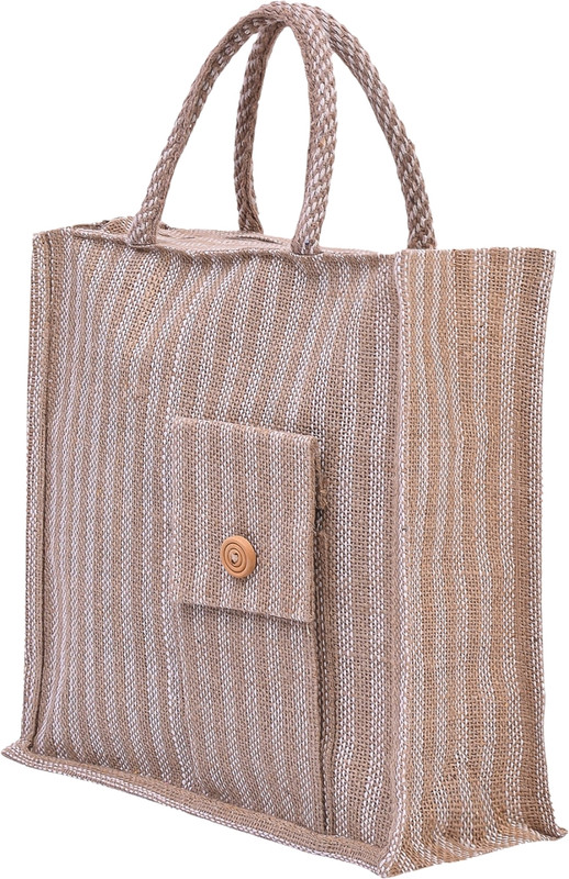 KUBER INDUSTRIES Jute Lining Front Pocket Grocery Bag with Handle|Medium|Brown Grocery Bag(Brown)