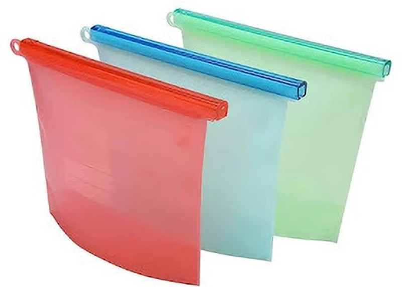 GLAMAXY Silicone Food Storage Bag Containers, Airtight Seal Leakproof Freezer Bags Pack of 3 Grocery Bags(Multicolor)