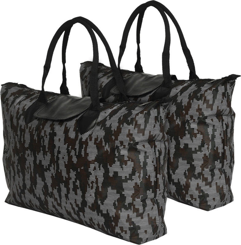 KUBER INDUSTRIES Camouflage Print Grocery Bag for Fruits,Vegetable with Handles Pack of 2(Black) Pack of 2 Grocery Bags(Black)