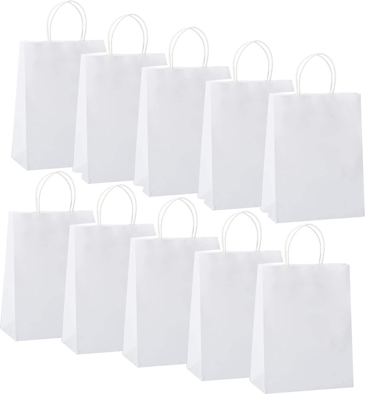Aakriti Craft Paper Bags Small Gift Bags with Handles, For Retail Store, Shop 8"x3"x10" Pack of 10 Grocery Bags(White)