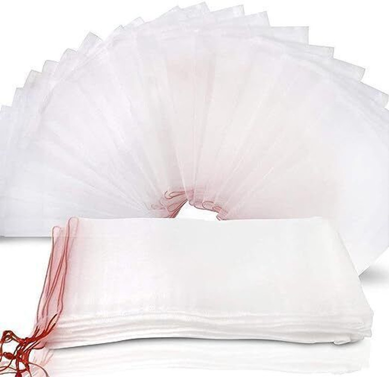 ZIMBLE Multipurpose Fruit,Vegetable Protection Bag,12"x8" Drawstring Net Barrier Pack of 10 Grocery Bags(White)