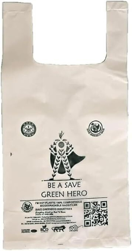 BE A SAVE GREEN HERO Compostable Grocery Carry Bags(White)