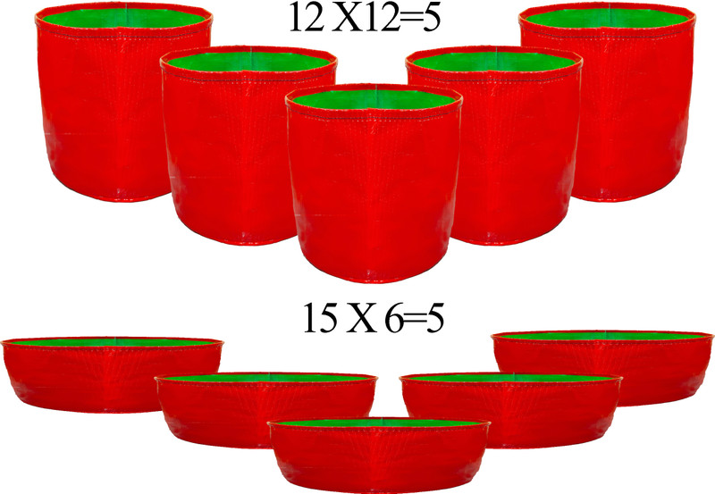 JIRSTAME 12 X 12 inch -Pack of 5 & 15 X 6 inch -Pack of 5 for Terrace Gardening RED Grow Bag