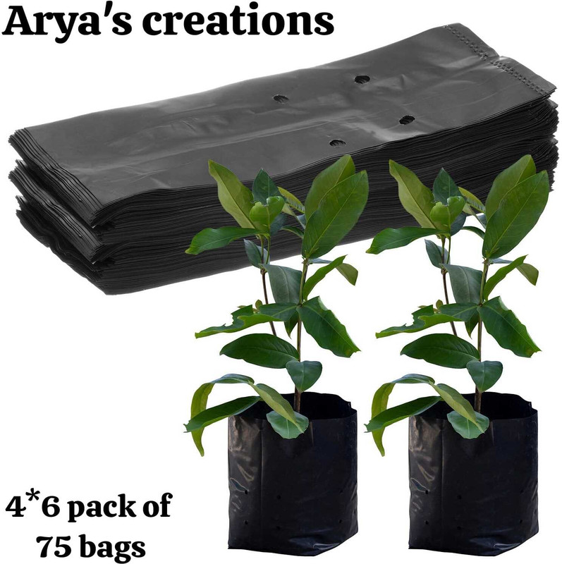 ARYAS FASHIONS 04x06 Nursery Bags Pack of 75 Plastic Poly Grow Bag