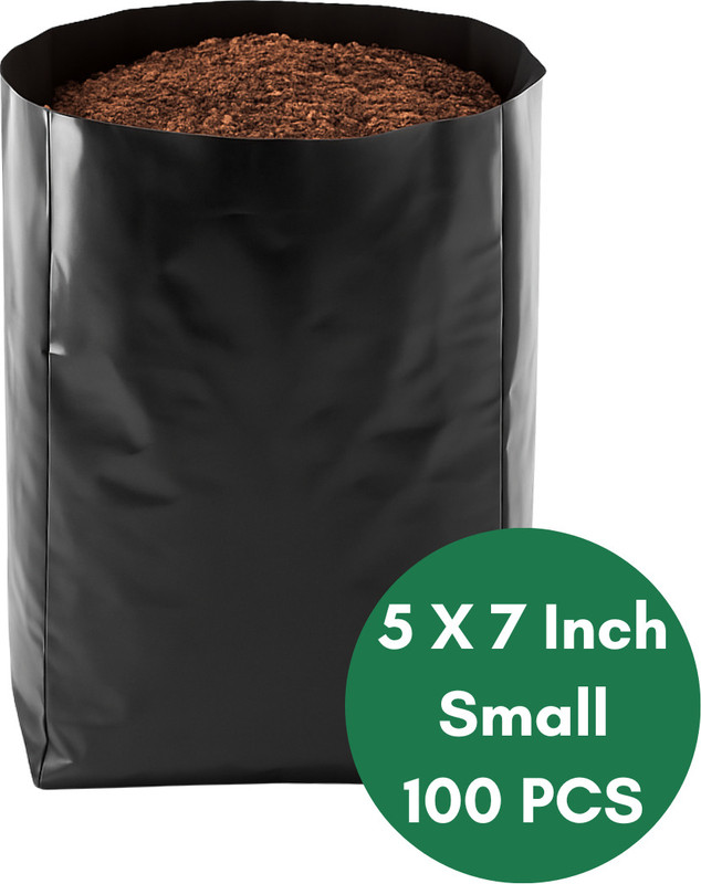 GROOT Small (5x7 Inch 100 Pcs) Plastic Grow Nursery Plant Bags Garden Plant Container Grow Bag