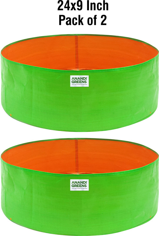 Anandi Greens 24x9 inch HDPE UV Protected 220 GSM Round Green Colour Plants Grow Bag, Pack Of 2 Grow Bag