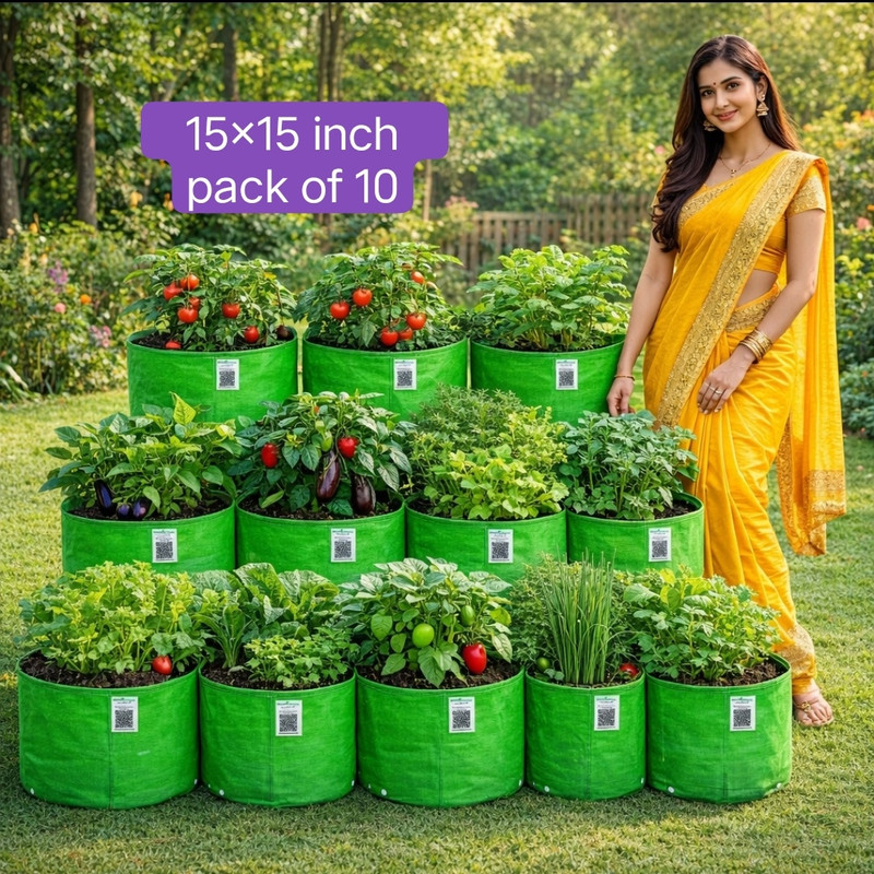 ANANDGREEN Grow bag size 15×15 inch pack of 10 HDPE UV protect, For home gardening Grow Bag