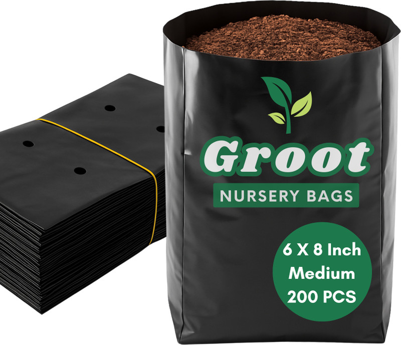 GROOT 6 X 8 INCH 200 PCS Medium Plastic Grow Nursery Plant Bags Plant Container Poly Grow Bag