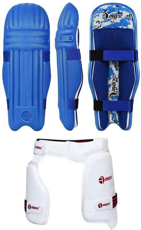 Rmax EVA and Cotton Cricket Batting Leg Guard Pad & Thigh Guard Full Size Cricket Guard Combo(Blue)