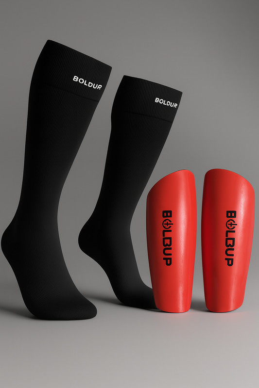 BOLDUP Football Shin Guard with Adjustable S type red new with socks 2 pc Football Shin Guard(Red)