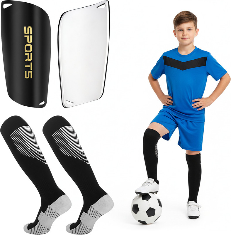 PLAY HARD Football Shin Guard and Socks Set for Kids Lightweight and Breathable Football Shin Guard