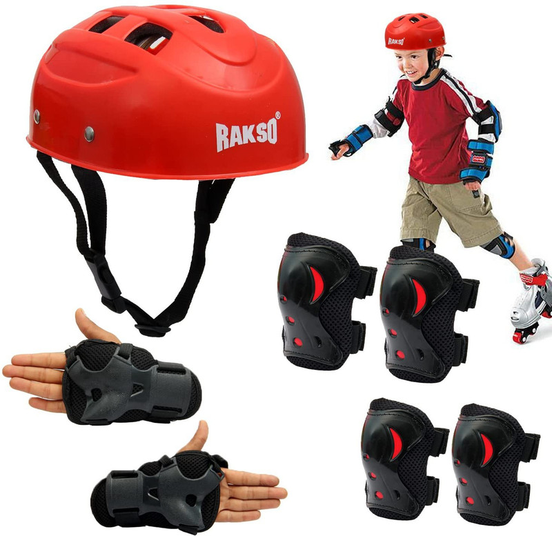 Rakso Skating & Cycling Protective Safety Kit Set 7 To 12 Year Skating Guard Combo(Red, Green)