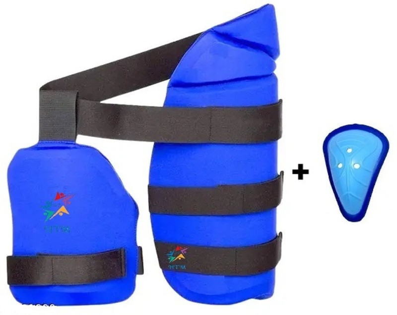 HTM Thigh pad for Right Handed Youth (Thai pad) with Abdominal Guard Cricket Thigh Guard(Blue)