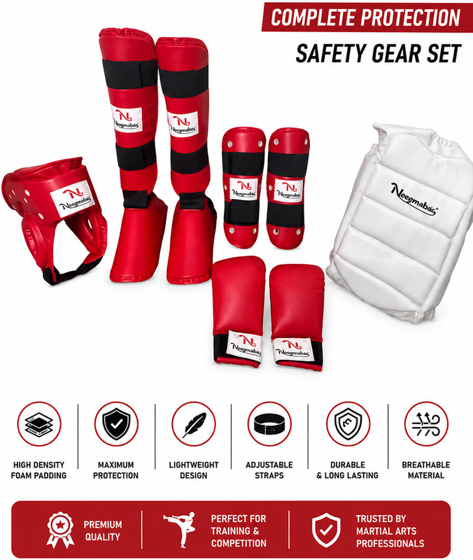 Nagaebu Complete Martial Arts Safety Gear Set | Taekwondo & Karate Protective Kit Boxing Head Guard(Red)