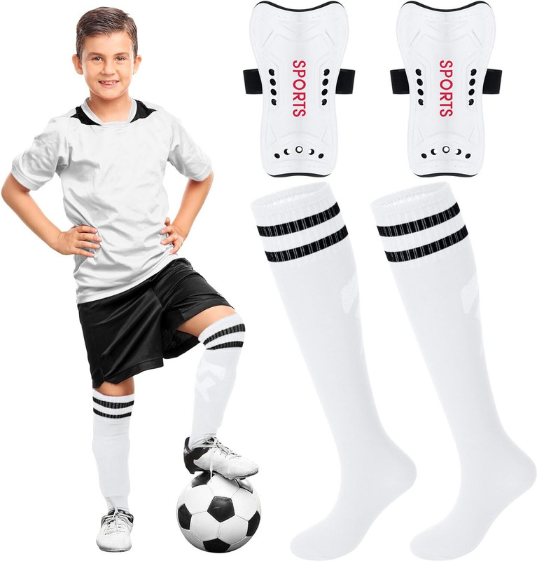 LQZ Ultimate Active Play Shin Guards With Superior Compression Socks For Youth Football Shin Guard(White)