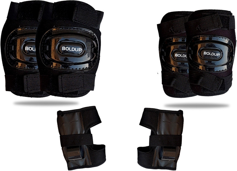 BOLDUP Protective Set Guard Protection kit with Knee, Elbow and Wrist Guards (Set of 6) Skating Guard Combo(Black)