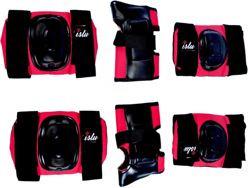 Islu Skating Safety Protective Gear Set of Knee, Elbow Support, Wrist Guard, Cap, Skating Guard Combo(Red)