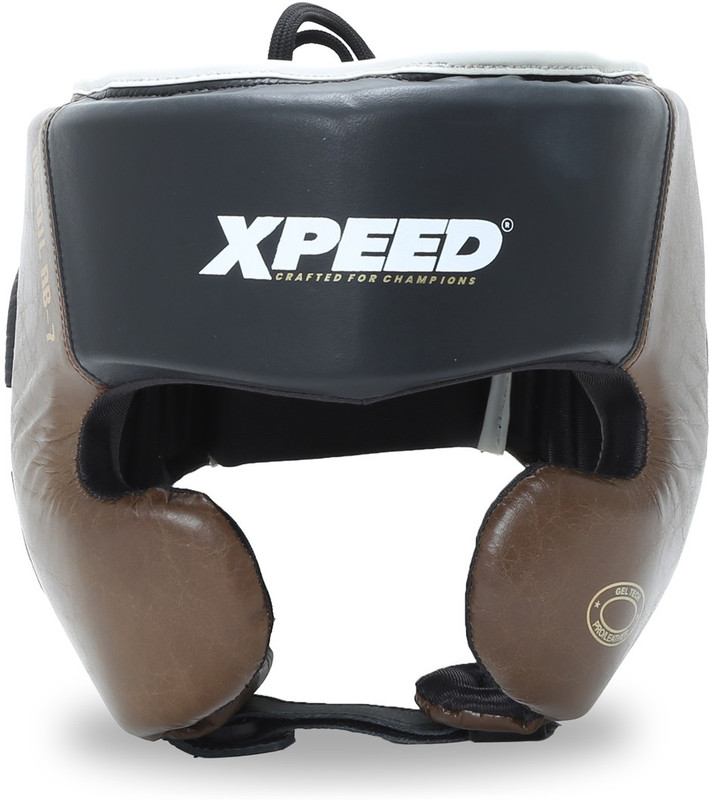XpeeD Leather Headguard for Boxing, Non Slip Fit, Multi Adjustment soft Padded Boxing Head Guard(Brown, Black)
